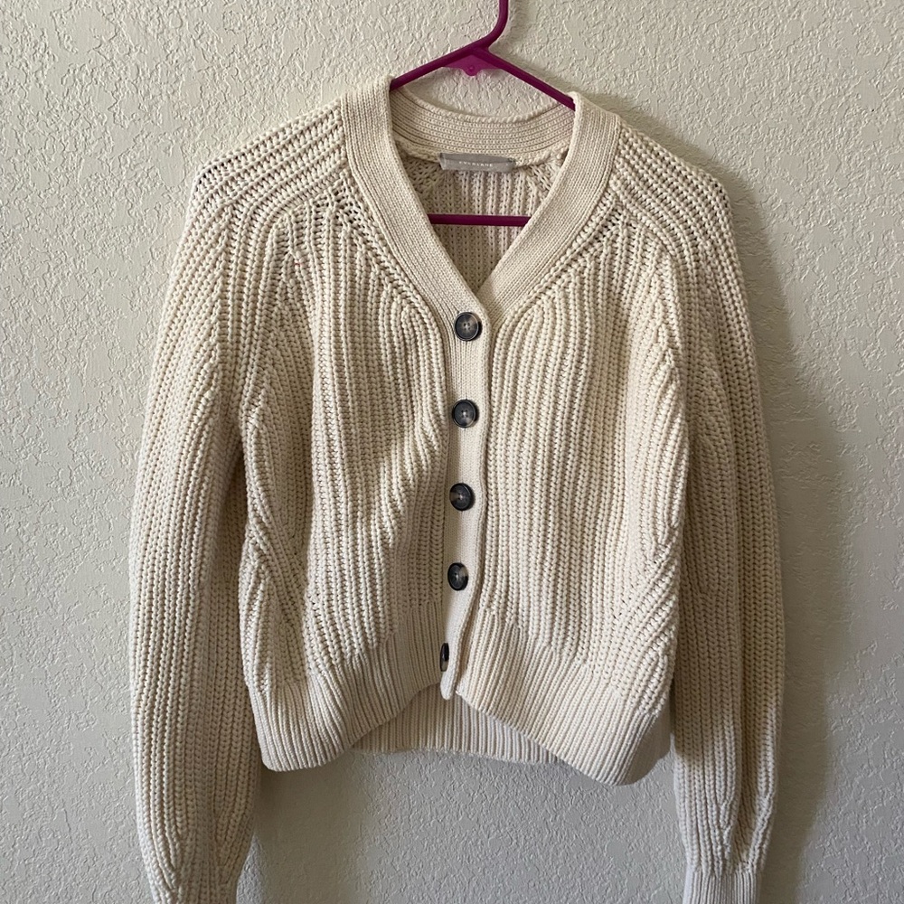Everlane Cream Cable-Knit Cardigan Sweater